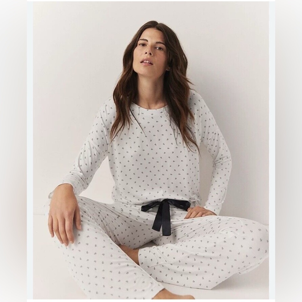 NWOT The White Company Jersey Floral Print Tie Hem Pyjama Set L